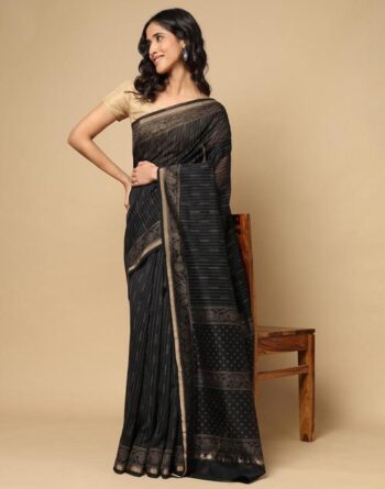 Black Cotton Silk Blend Saree for Elegant Style