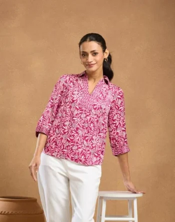 Pink Viscose Printed Top for Chic Everyday Style